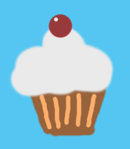 A drawing Dove did in paint.net of a cupcake, it has a brownish base for the case, white frosting and a cherry on top. It looks like a really bad clipart cake.